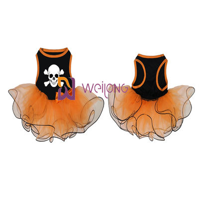 カボチャ/頭骨のテュルのスカートのハロウィン ペット服の弓装飾CVCジャージー