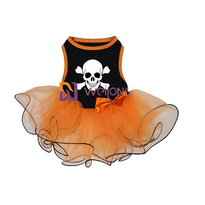 カボチャ/頭骨のテュルのスカートのハロウィン ペット服の弓装飾CVCジャージー