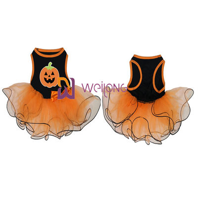 カボチャ/頭骨のテュルのスカートのハロウィン ペット服の弓装飾CVCジャージー