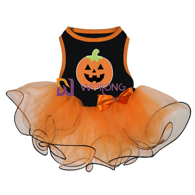 カボチャ/頭骨のテュルのスカートのハロウィン ペット服の弓装飾CVCジャージー