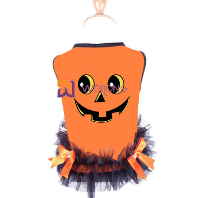 サテンのリボンの弓ハロウィン ペット服の円形の首の設計カボチャ犬の服